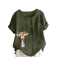 thumbnail image 2 of Vmvidoty Womens Tops Dressy Casual Summer Short Sleeve Floral Print Button Shirts for Women Trendy Cotton Linen Plus Size Round Neck T-Shirts Blouses for Women Plus Tunic Army Green XXXXL, 2 of 5