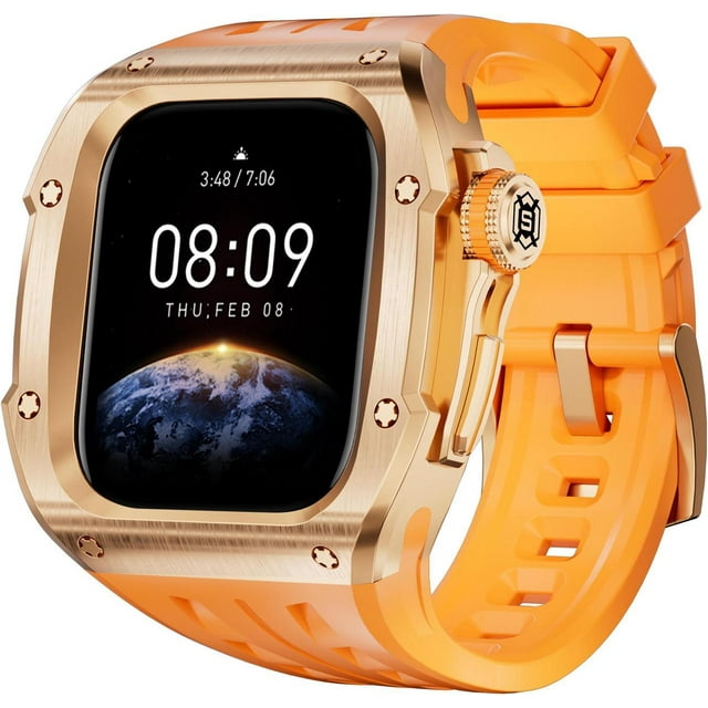 Mod Kit Stainless Steel Case for Apple Watch Series 10 46mm Rugged Metal Bumper Case Protective Wristband Replacement Band for iWatch 46 mm