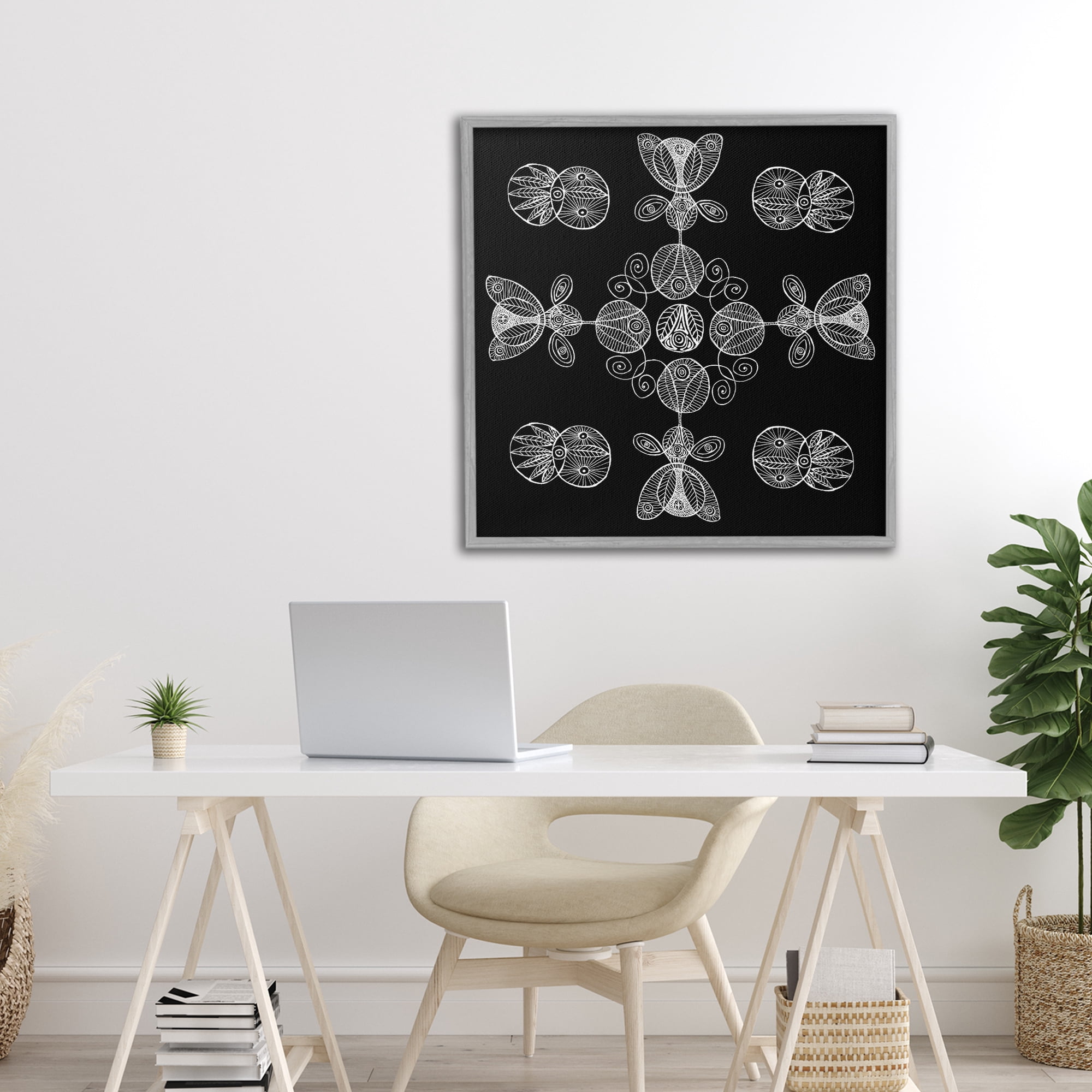 Stupell Industries Black & White Elemental Fractals Gray Framed Giclee Art, design by El Perkin