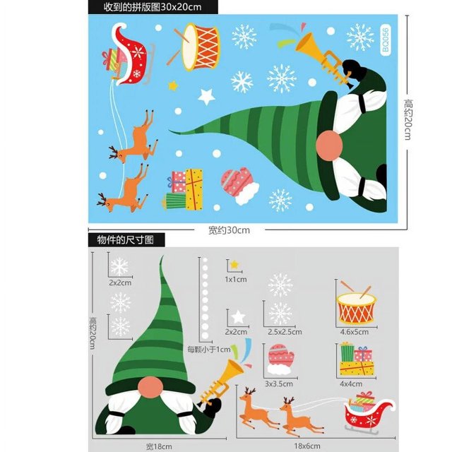 Cubiertas de ventana de Navidad, calcomanías de alce de copo de nieve, Papá Noel, decoraciones navideñas