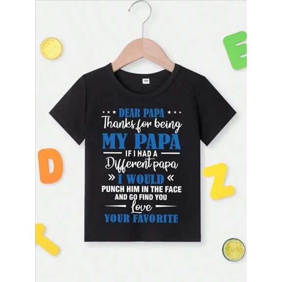children’s wear Funny Dear Papa I Would Punch Him In The Face Kids Graphic T-Shirt, Cute Father's Day Gift for Boys and Girls, Retro Black Short Sleeve Toddler Tee