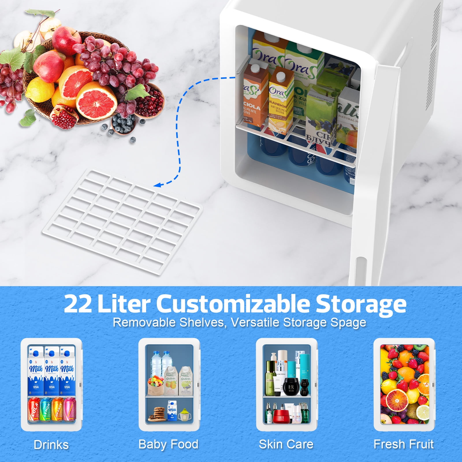 Advwin 22L Mini Fridge Cooler, Compact Personal Refrigerators for Skincare, Beverage, White