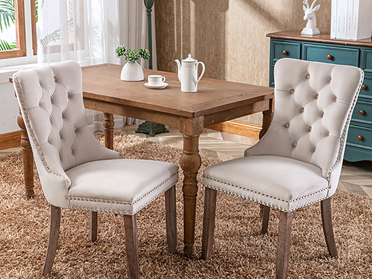 ODUSE-DAILY Set of 6 Beige Velvet Dining Chairs, Tufted ODUSE-DAILY Set of 6 Beige Velvet Dining Chairs, Tufted