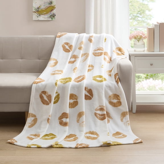 Kate Aurora Valentine's Day Gold Lips Oversized Accent Throw Blanket - 50 in. x 70 in.