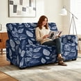 thumbnail image 2 of TSOVTHRID Leaf Navy Blue Print Recliner Loveseat Cover Stretch Reclining Sofa Slipcover for 2 Seat Loveseat Sofa Covers Furniture Protector with Elastic Bottom, 2 of 7