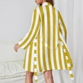 thumbnail image 2 of Aesthetic Sand Yellow And White Vertical Night Robe Long Sleeve V Neck Robe With Belt Women's Sleepwear Dresses, 2 of 9