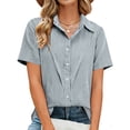 thumbnail image 4 of LNWUY Dressy Casual Shirts for Women Button Down Short Sleeve Work Blouse Plus Size Loose Lightweight Collared Business Tunic Tops Gray XXXXXL, 4 of 7