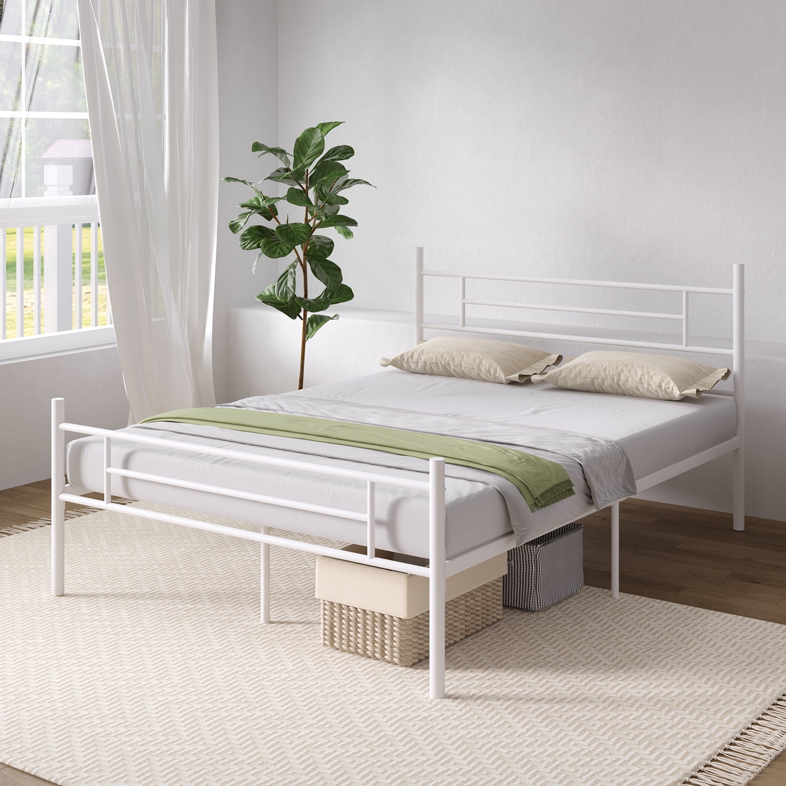 Novilla Full Size Bed Frame with Headboard and Footboard, 14 Inch Metal Platform Bed Frame with Under Bed Storage, No Box Spring Needed, Strong Metal Slats Support, White