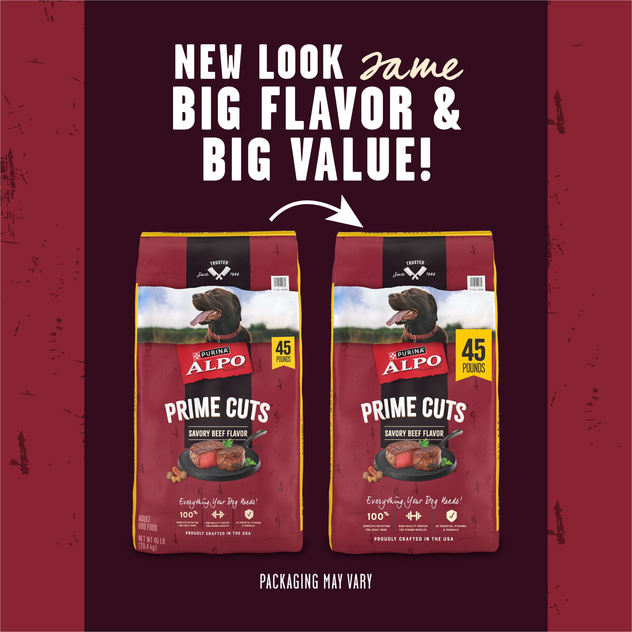 Purina ALPO Prime Cuts Savory Beef Flavor Dry Dog Food, 45 lb Bag