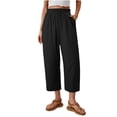 thumbnail image 3 of Linen Capri Pants for Women Ihhxva 3/4 Length Solid Color Elastic Waist Adjustable with Pockets Summer Beach Vacation Lounge Cropped S-2XL, 3 of 7