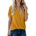 thumbnail image 2 of Women's Tops Summer Trendy V Neck Twist Front Short Sleeve Shirts Casual Loose Comfort Breathable Blouses (XL, Yellow), 2 of 7