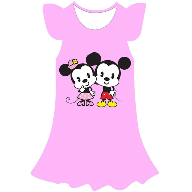 2022 nueva ropa de Disney Mickey para niños, falda bonita informal de verano, falda de cuello redondo, estampado de Mickey Mouse, vestido principal de Mickey 9T Gao Jinjia LED