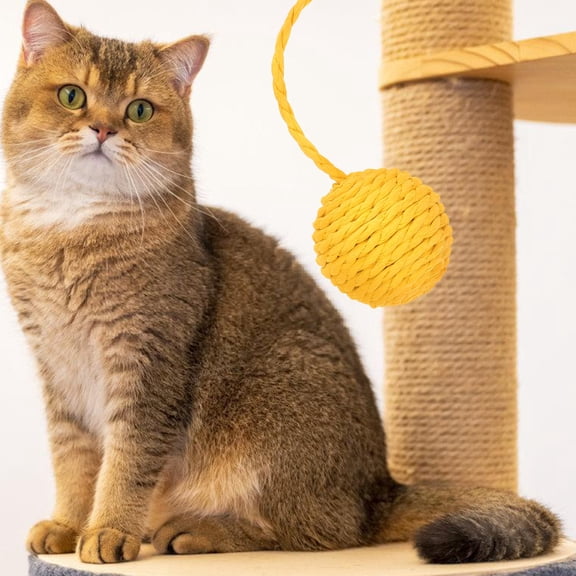 COMPUKAS Multifunctional Cat Scratching Post Replacement with Bells, Yellow Paper Rope Toy for Cats