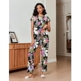 thumbnail image 4 of Ekouaer 2-Pack Womens Pajama Sets Soft Short Sleeve Sleepwear with Long Pants & Pockets Printed Lounge Set, 4 of 6