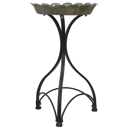 - Cole - 25 inch Metal Accent Table - Galvanized Top Tray with Painted Black Metal Stand Base