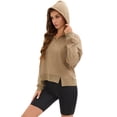 thumbnail image 7 of DARING DIVA Women's Stylish Cropped Half Zip Hoodie with Trendy Side Slits L Khaki, 7 of 7