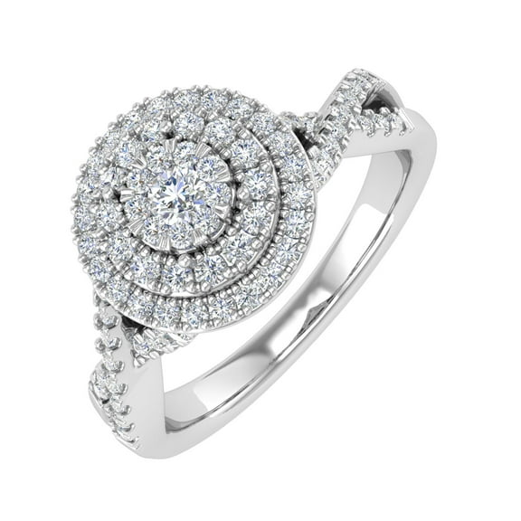 1/2 Carat Round Diamond Double Halo Ring in 10K White Gold (Ring Size 6.75)