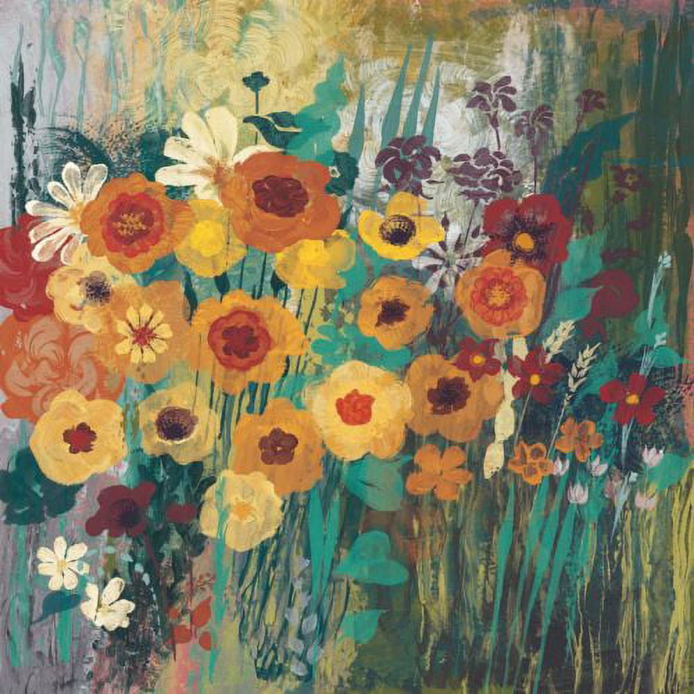 "Floral Frenzy Green I" Painting Print on Wrapped Canvas