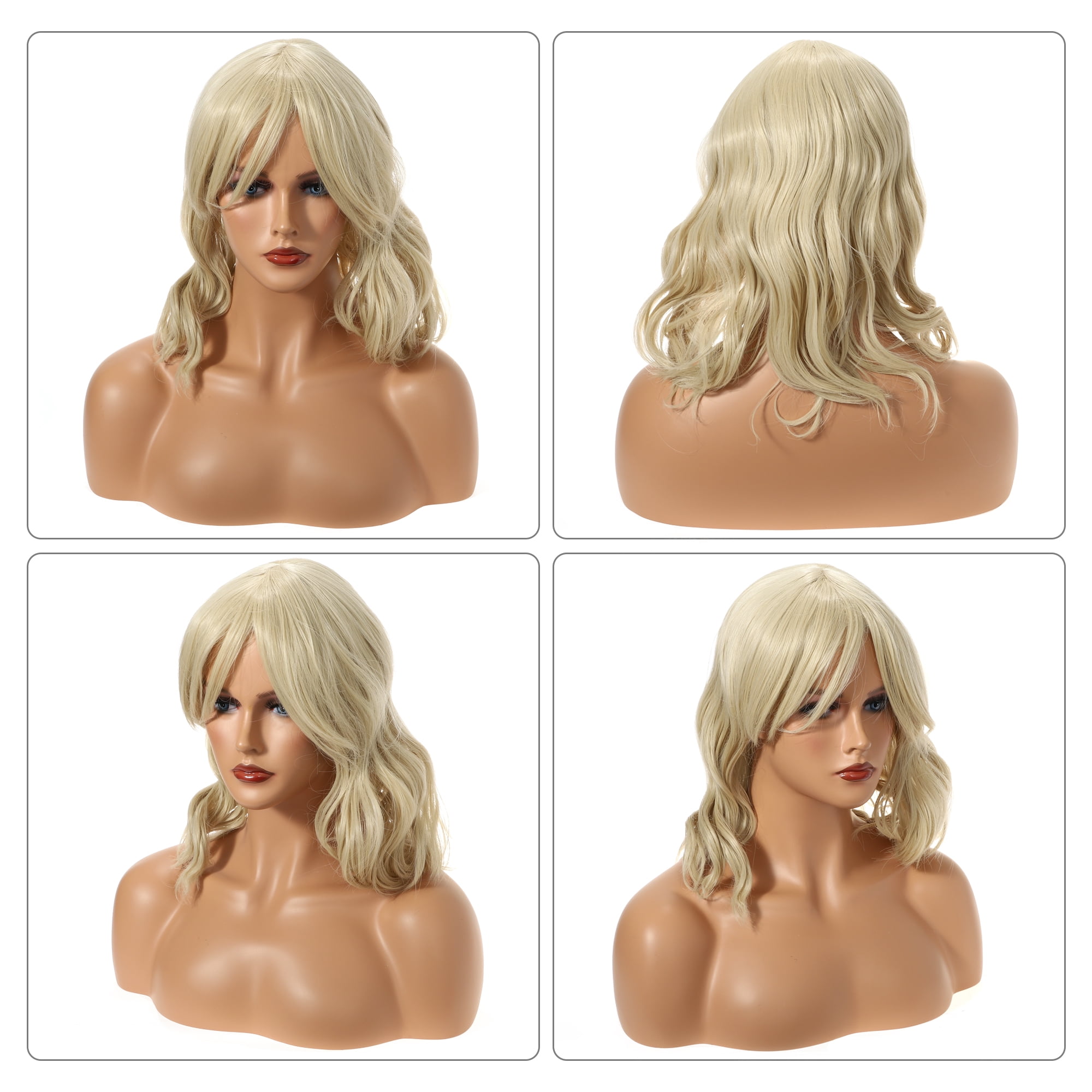 Unique Bargains Human Hair Wig for Women 14" Curly Wig with Wig Cap Light Gold Tone