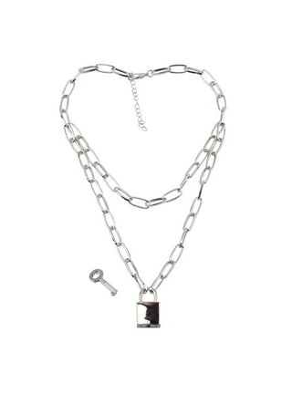 DIBOLA Padlock Necklace Stainless Steel Lock Chain for Men Women Silver 18-24 inch