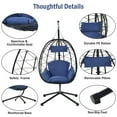 thumbnail image 4 of UHOMEPRO Hanging Wicker Egg Chair with Stand and Cushions, Outdoor Patio Foldable Swing Egg Chair, 350lbs Capacity All-Weather Rattan Hammock Chair for Patio Balcony Porch Garden, Navy Blue, 4 of 13