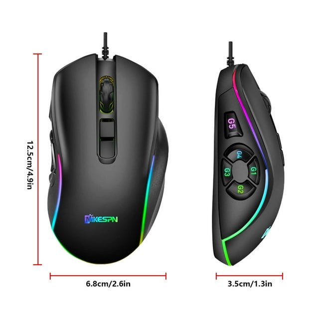 Souris de Jeu Filaire 10 Boutons Souris de Jeu Réglable Accessoire d'Ordinateur RVB avec Lumière Colorée