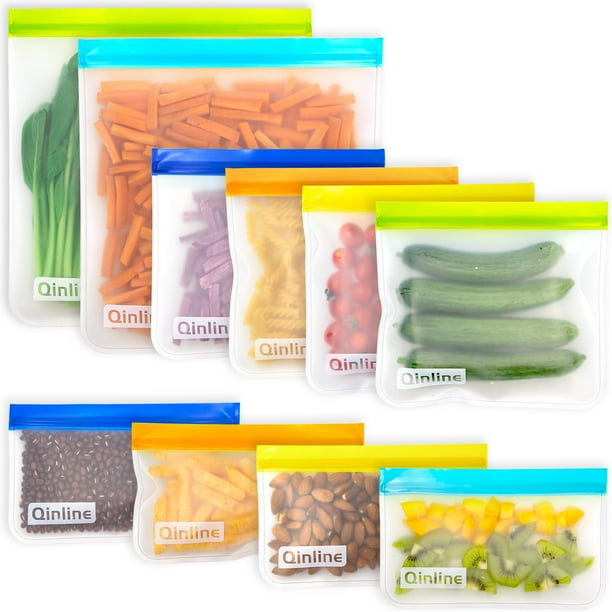 Bolsas reutilizables para almacenar alimentos Qinline, paquete de 10 unidades, 2 litros, 4 sándwiches y 4 aperitivos