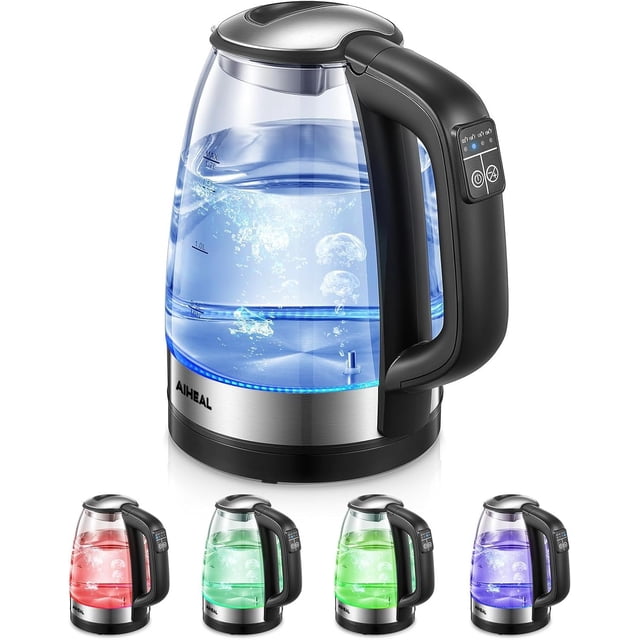 Hervidor eléctrico Aiheal Glass 1.7 L con control de temperatura, 5 LED