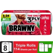 Brawny Tear-A-Square 3-Ply Paper Towels, 8 Triple Rolls, 114 Sheets per Roll