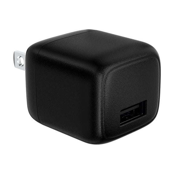 ONN 12W Single USB-A Port Wall Charger With Foldable Plug, Black
