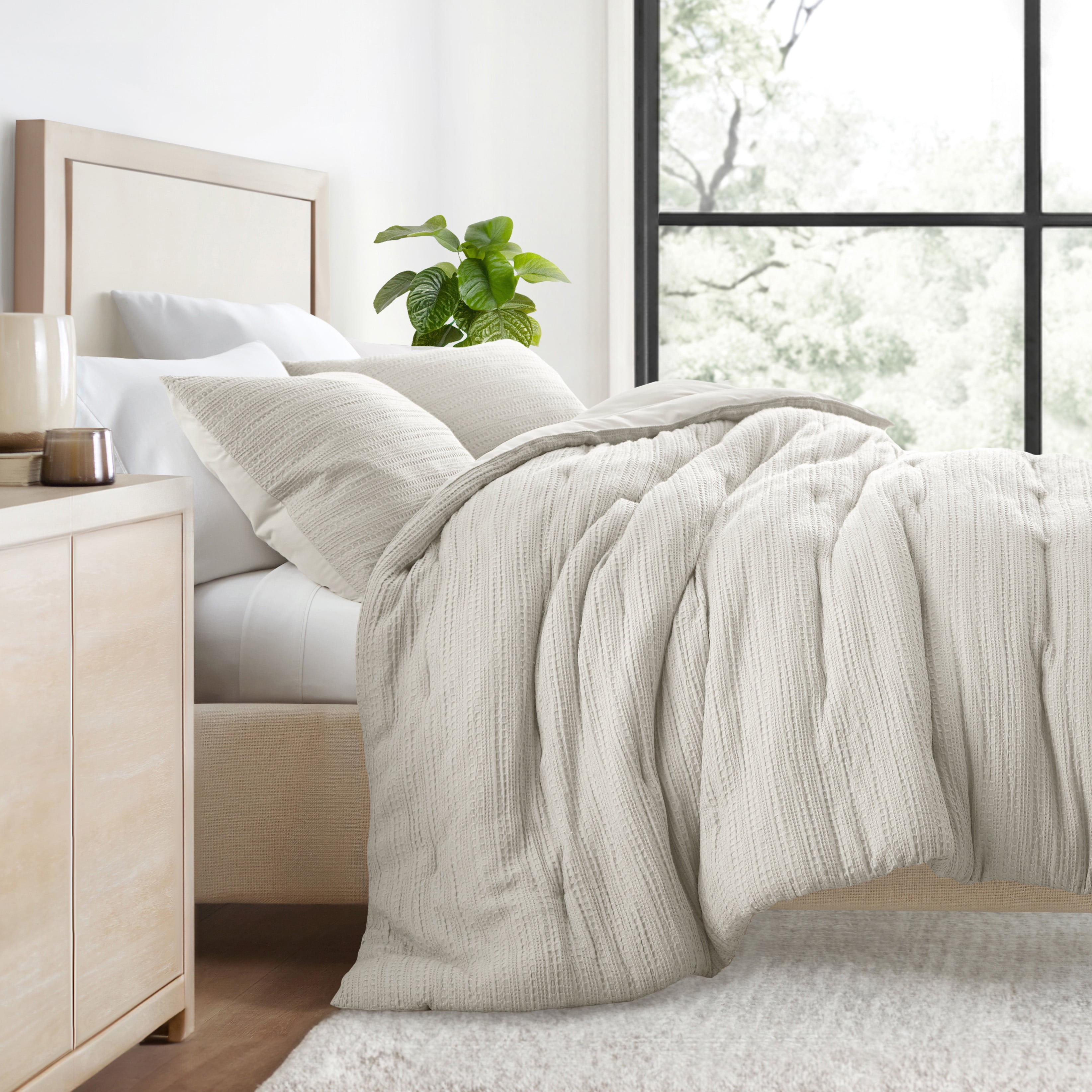 Textured Waffle Comforter Set ins Natural Waffle Comforter Bedding Sets, King/Cal King Size Bedding by Comfort Canopy