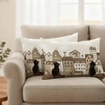 thumbnail image 2 of Outdoor Pillow Covers Black Cat Rustic House Beige Waterproof Pillow Cases 20x12 Set of 2, Japanese Style Buildings Throw Pillow Cover Pillowcase for Patio Balcony Couch Garden, 2 of 9