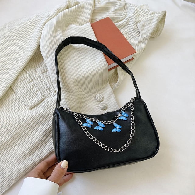 Bolso de hombro Bolso de teléfono Tote Monedero Señora Embrague Cartera informal Fiesta Bolsa de negocios Cadena de mariposa Mujeres Mini , negro Colco monedero de paja