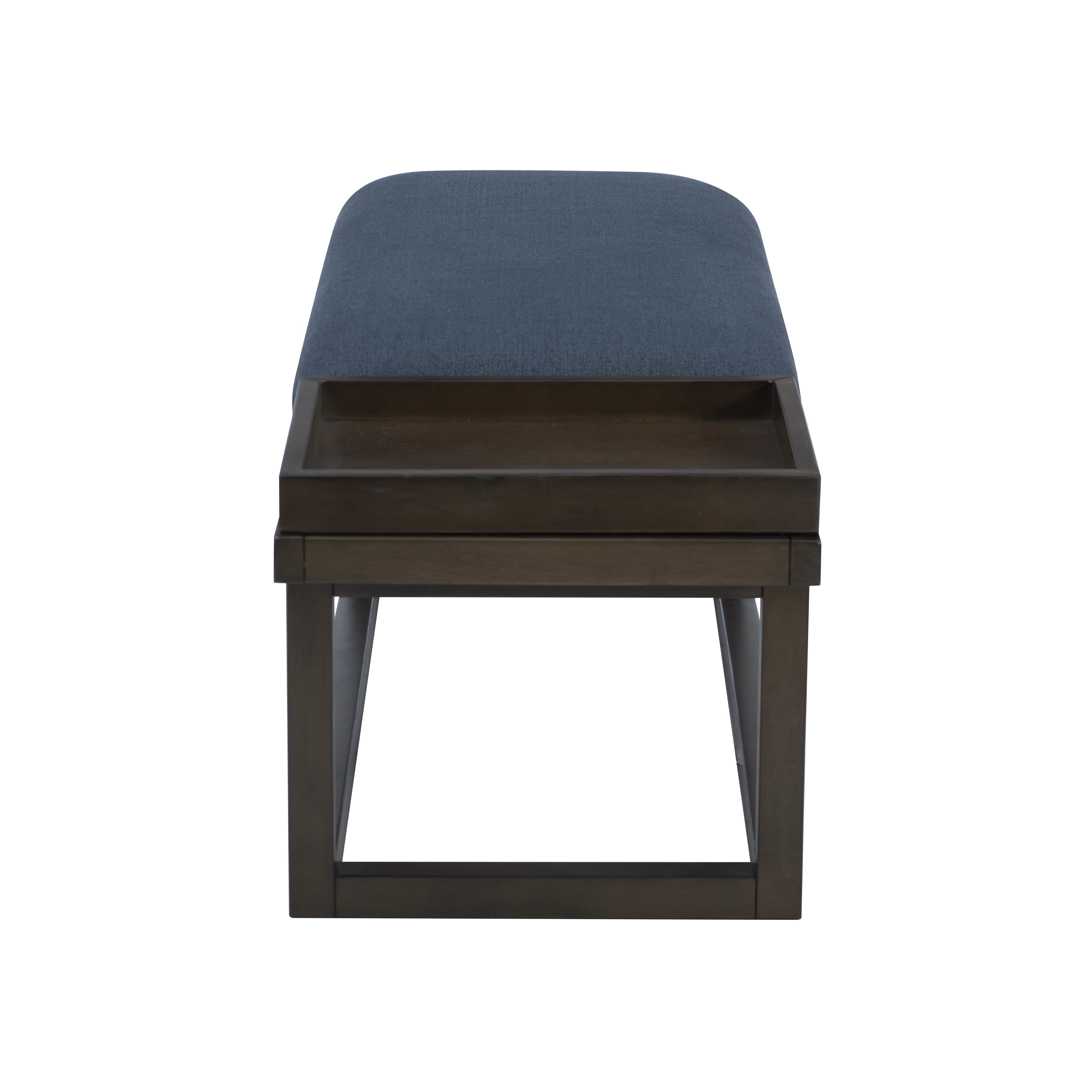 Powell Mickle Upholstered Bench with Built-In Tray, Brown/Navy