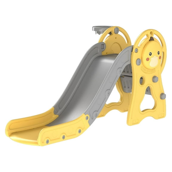 3 in 1 Toddler Slide with Basketball Hoop, Climber, Pattern for Kids 1-3 Years, Yellow
