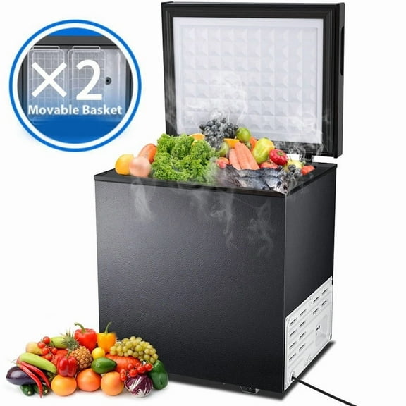 Electactic 1.8 Cubic Feet Chest Freezer with 2 removable baskets Free Standing Top open Door Deep Compact Freezer Suitable for Home/RV/Kitchen/Office-Black
