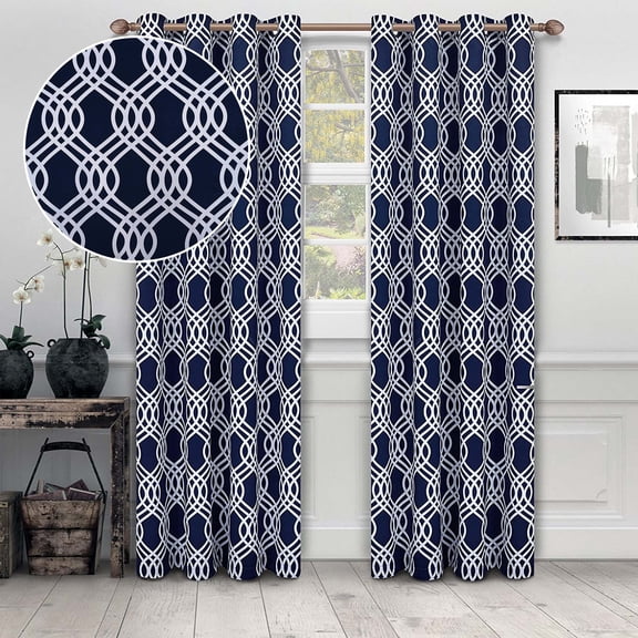 Ribbon Blackout Grommet Curtain Panel Set by Blue Nile Mills, 52" x 63", Navy Blue