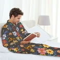 thumbnail image 6 of Salouo Colorful Flowers with Butterfly Print Button-Front Long Sleeve Pajama Set for Men, Soft 2Pjs Men's Long Sleeve Sleepwear-Large, 6 of 7