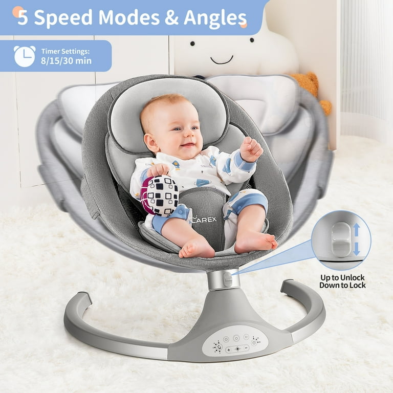 Baby Swing for Infants Larex Electric Bouncer for Babies Portable Swing for Baby Boy Girl Remote Control Indoor Baby Rocker with 5 Sway Speeds 3