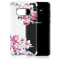 Samsung Galaxy S10e (5.8") Phone Case Hybrid Shockproof Armor Silicone Rubber Rugged Hard Soft Protective TPU Case Ultra Slim Cover Transparent Pink Rose Love Flowers Case for Samsung Galaxy S10 E