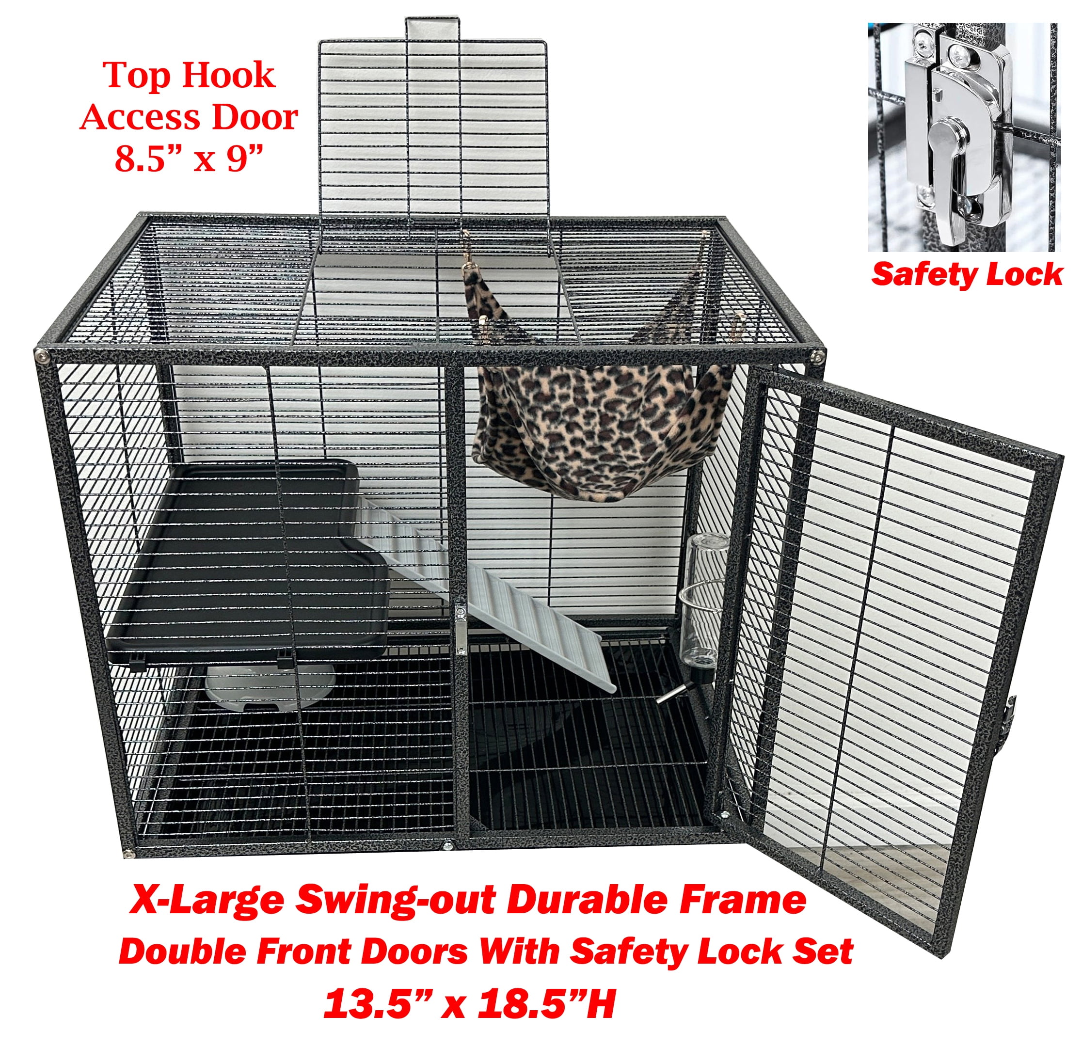 31"x18.5"x53.5"H X-Large Double Unit Two Full Story 4-Tiers Tight 1/2-Inch Bar Spacing Large Front Doors for Feisty Ferret Squirrel Hammock Chinchilla Rat Gerbil Small Animals Critters Rolling Cage
