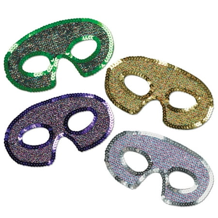 Club Pack of 12 Green, Purple, Gold and White Sequin-Lame Mardi Gras Masquerade Half Masks