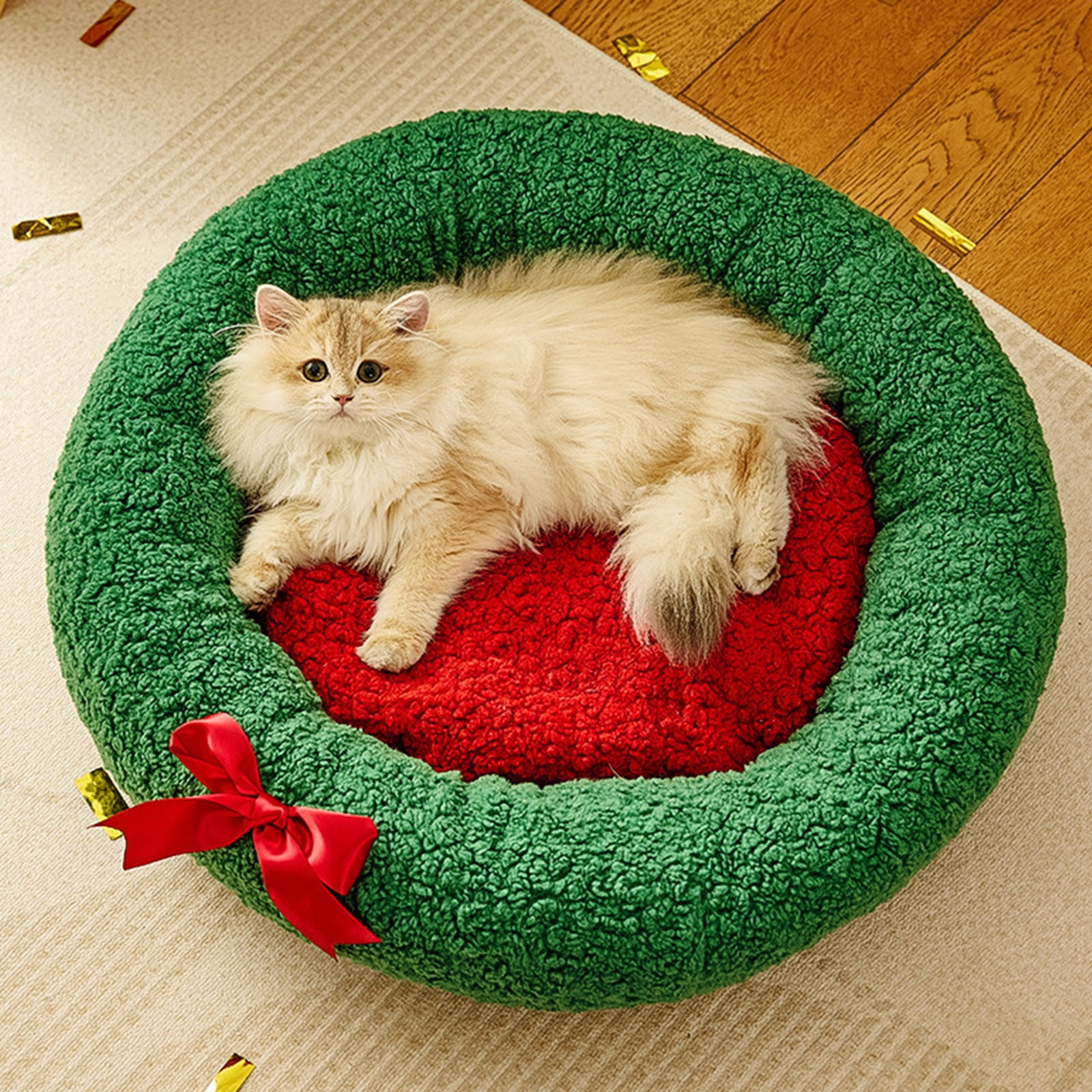 FastXmas Dogs Cats Velvet Bed House,Cosy and Soft Pets Round or Cottage Shape Dogs Cats Beds, Warm Non-Slip and Washable Pets Bed for Indoor Outdoor Foldable Soft Bed Warm Cats(S 15.7x15.7 In)