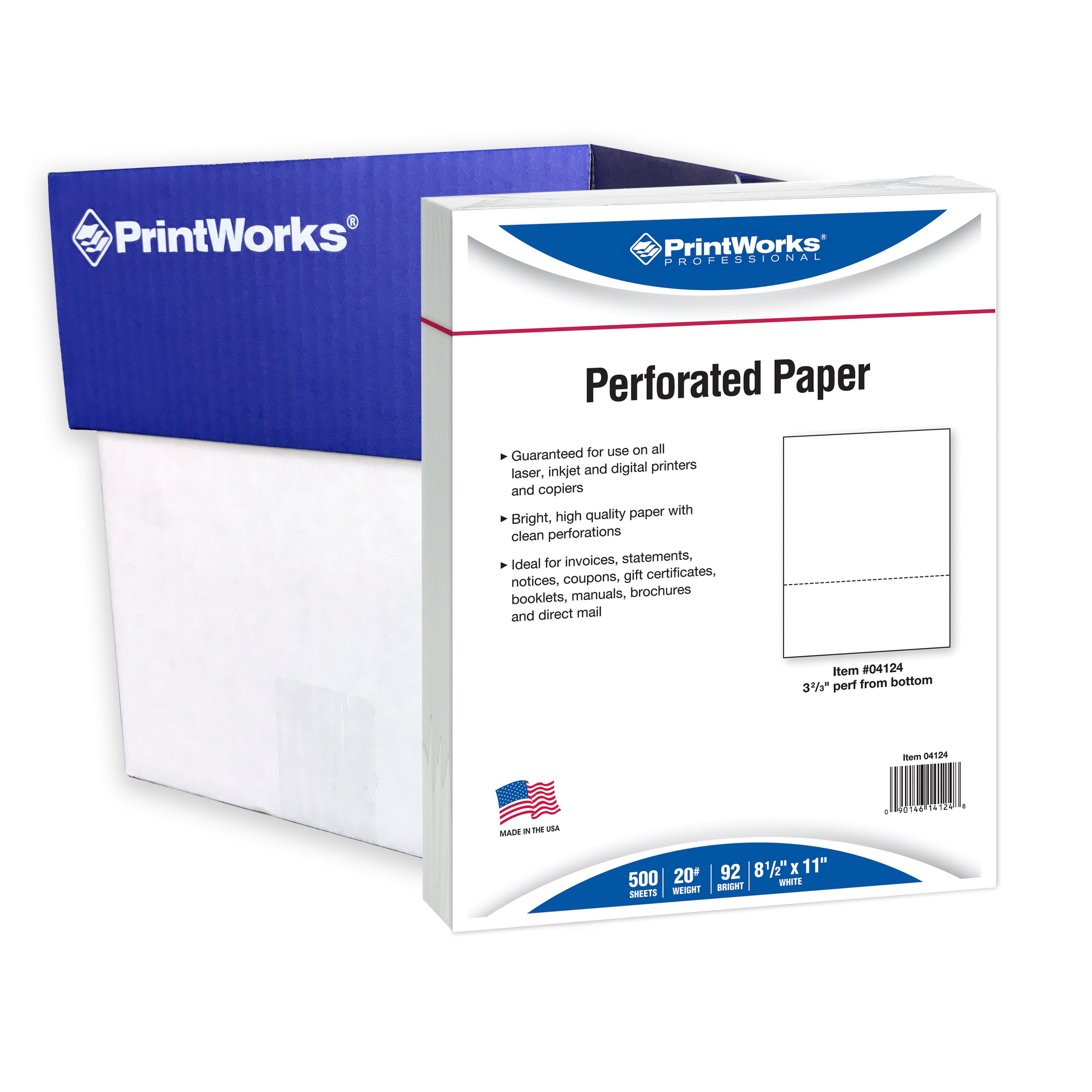 Perforated Paper, 8.5 x 11, 20 lb, 3 2/3" Perf, 2500 Shts, 04124 -