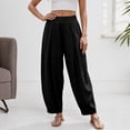 thumbnail image 2 of DHFJKG Womens Harem Pants Summer Casual Loose Fit Mid Rise Pleated Solid Color Tapered Pants With Pockets Lightweight Linen Soft Trendy Trousers, 2 of 8