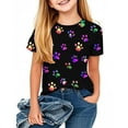 thumbnail image 2 of AUNVITO Unisex Kids Casual Dog Paw Print Round Neck Short Sleeve T-Shirt Summer Graphic Tee Playful Style, 2 of 7