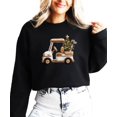 thumbnail image 3 of Ink-Printed Image NOT a Yarn Patch - Christmas Golf Cart Sweatshirt for Women Festive Sweater Black Sweatshirt Adult Small, 3 of 5
