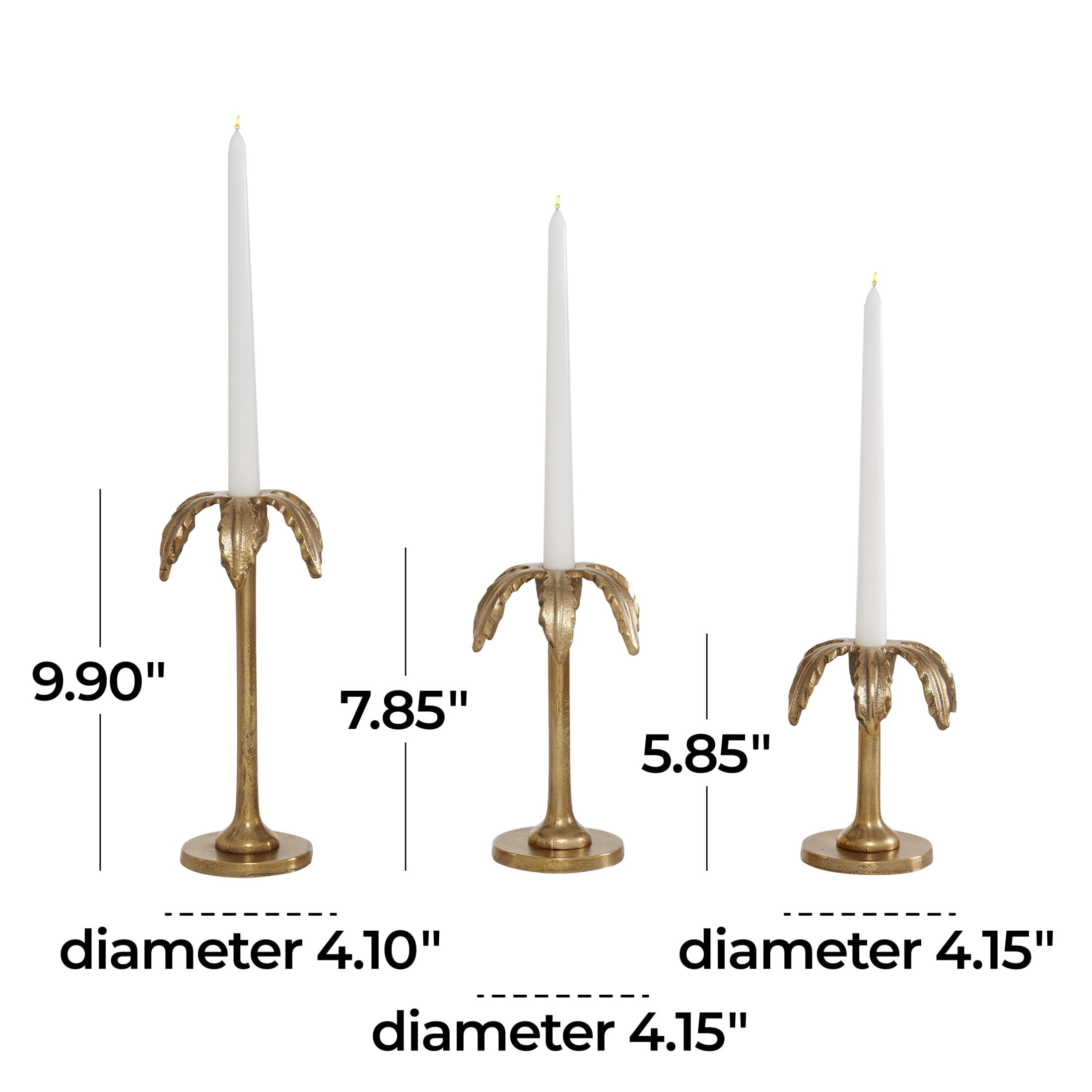 DecMode 3 Candle Gold Aluminum Metal Palm Tree Candle Holder, Set of 3