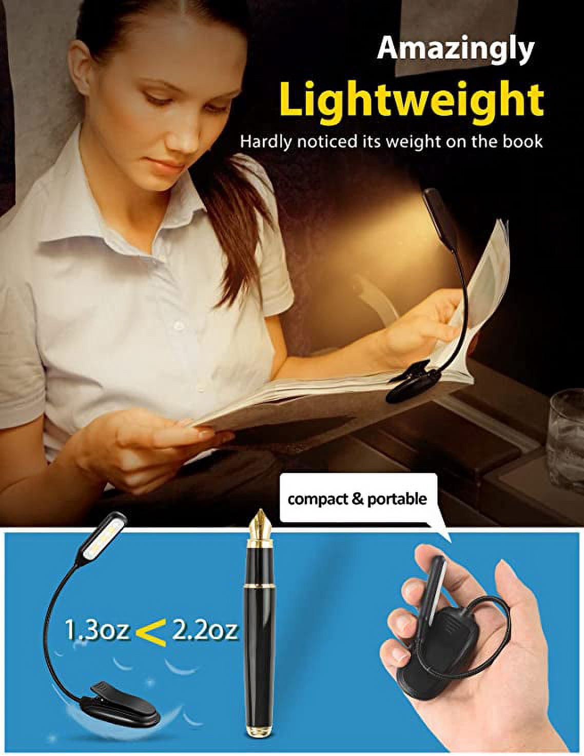 Topelek USB Rechargeable Book Light, 3 Color Temperatures, 60 Hours Battery Life