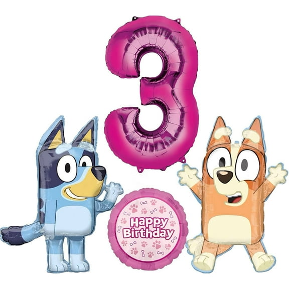 Bluey and Bingo Girl 3rd Birthday Party Supplies Foil Balloon Bouquet Decorations